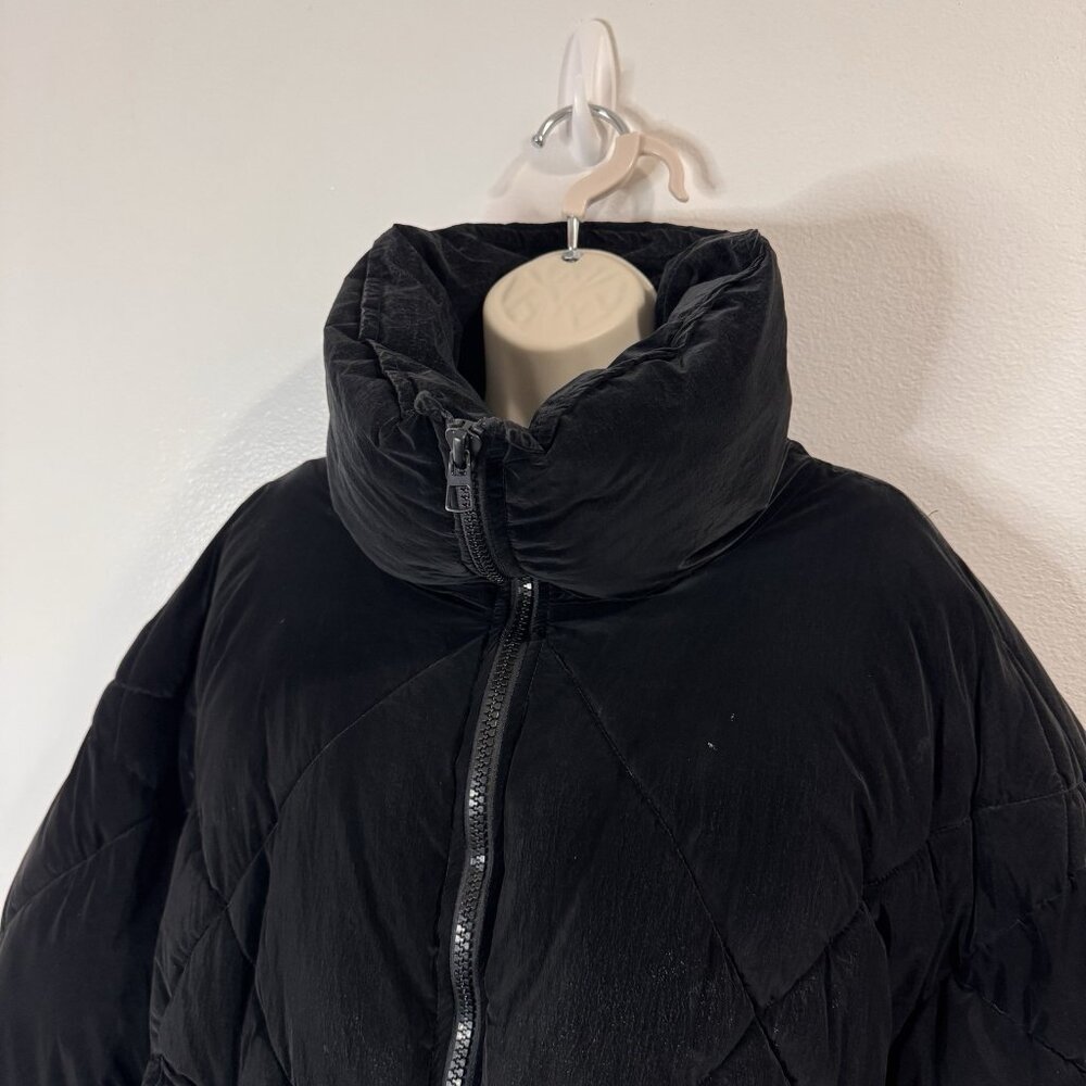 Zara Puffer Coat Jacket Womens M Black Quilted Wax Crop Oversized Winter - Picture 2 of 12